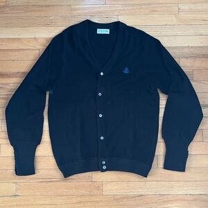 VTG 80s IZOD Black Cardigan Acrylic USA Preppy Golf Tennis Button Stitched Logo